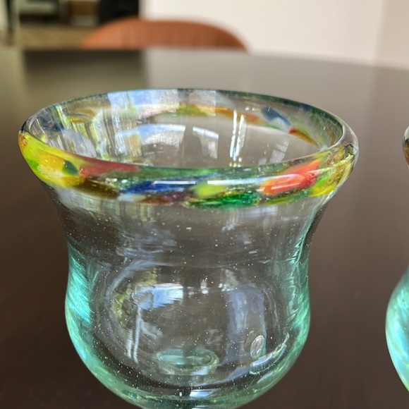 Two handblown drink glasses confetti trim - Picture 2 of 3